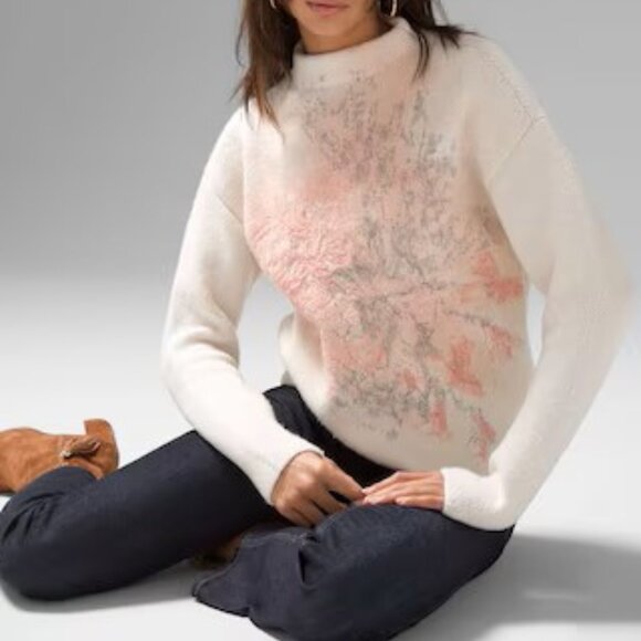 WHITE HOUSE BLACK MARKET GORGEOUS MOCK NECK FLORAL EMBELLISHED SWEATER  XS - Picture 2 of 10